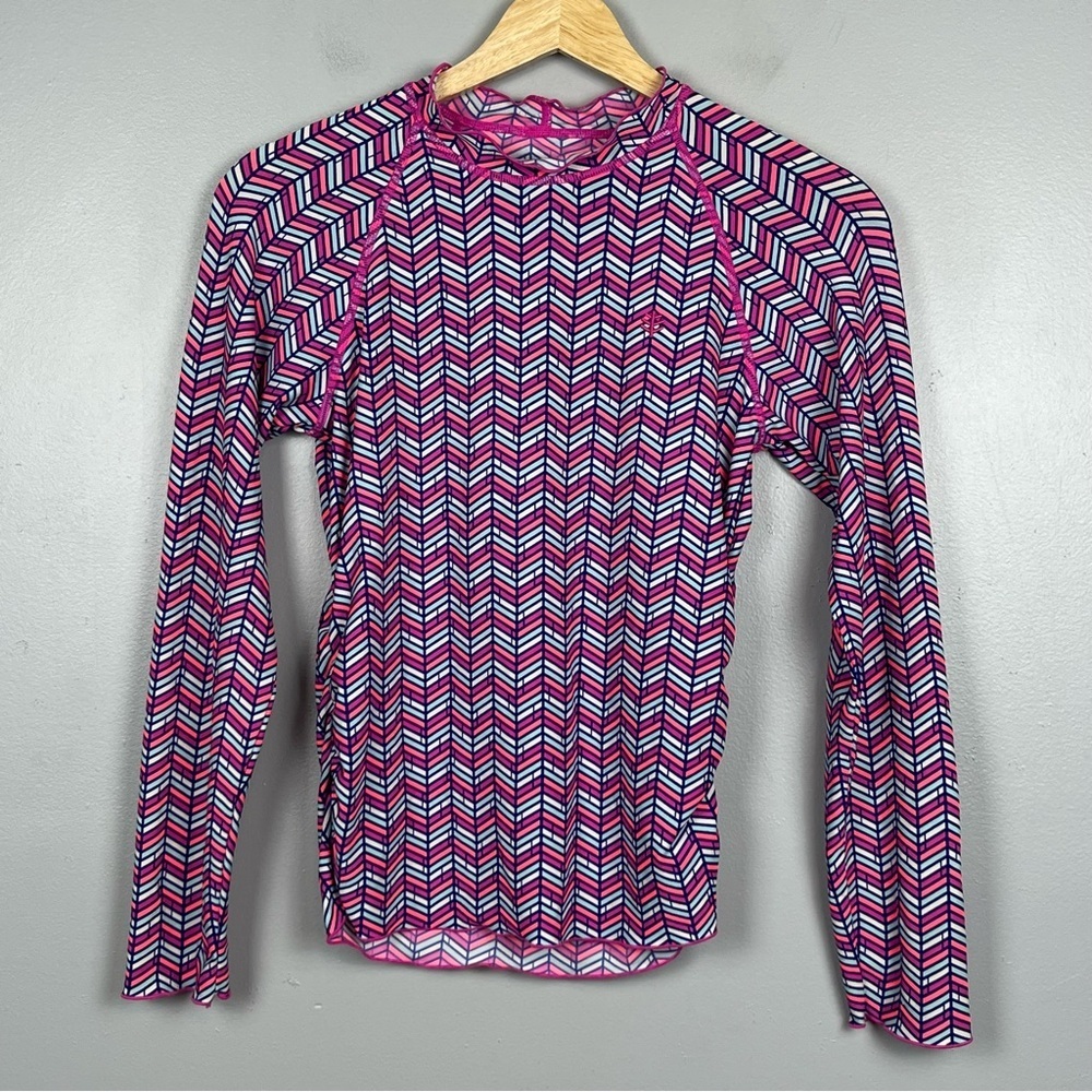 Coolibar girls pink chevron side ruched long sleeve UPF 50+ sun shirt, medium
